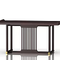 Modern Dark Wooden Desk With Slatted Panel Design And Golden Feet