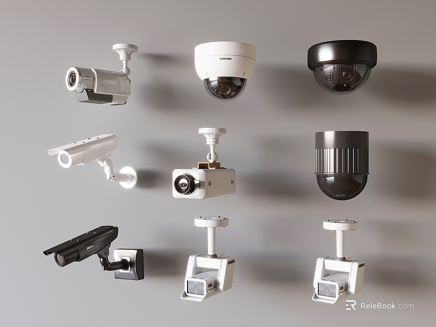 Various Security Camera Models With Dome Bullet And Wall Mounted Surveillance Devices 3d model 