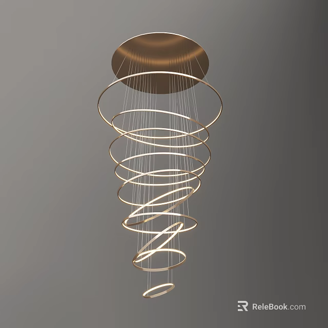 Modern Spiral Chandelier With Golden Layered Rings And Hanging Light Design 3d model 
