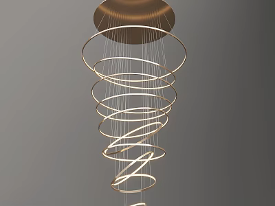 Modern Spiral Chandelier With Golden Layered Rings And Hanging Light Design 3d model