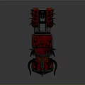 Red And Black Truck With Sharp Horns And Mechanical Body Design Features