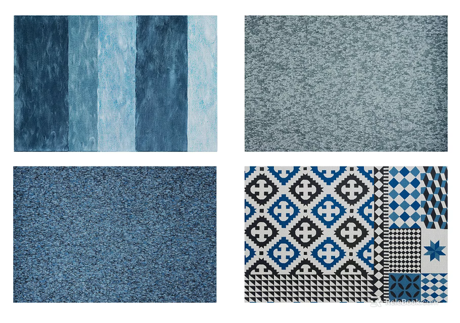 Square Rugs Featuring Blue Tones Striped Patterns Geometric Prints And Textured Fabrics 3d model