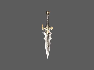 Ornate Metal Dagger With Decorative Hilt Sharp Blade And Gold Accents 3d model