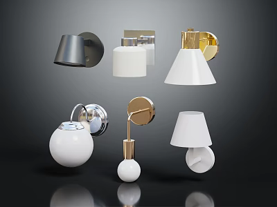 Contemporary Modern Furniture Lamps Featuring Metal Bases And White Shades Design 3d model
