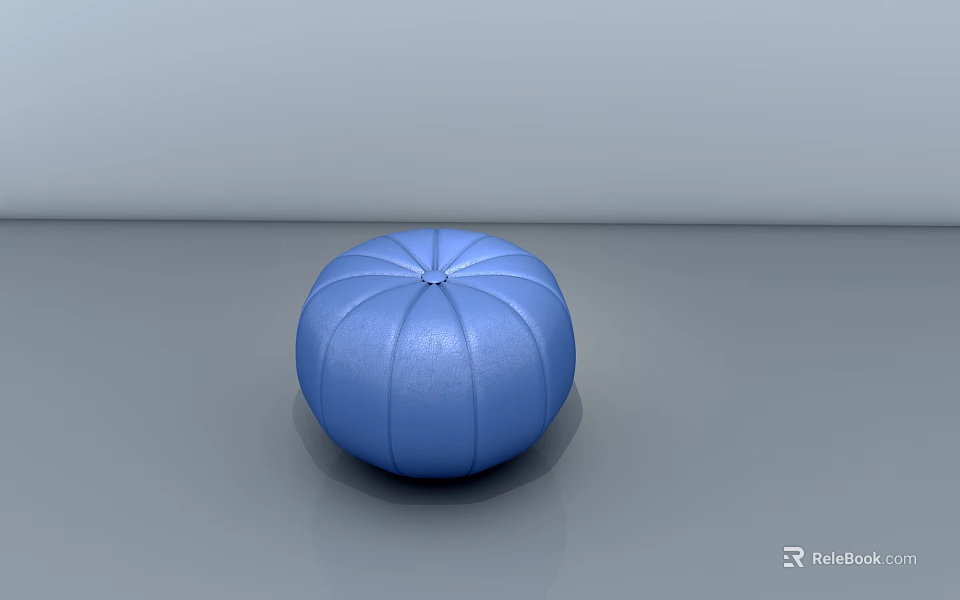 Blue Round Pumpkin Shaped Leather Ottoman Decorative Living Room Seating Furniture 3d model 