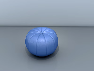 Blue Round Pumpkin Shaped Leather Ottoman Decorative Living Room Seating Furniture 3d model