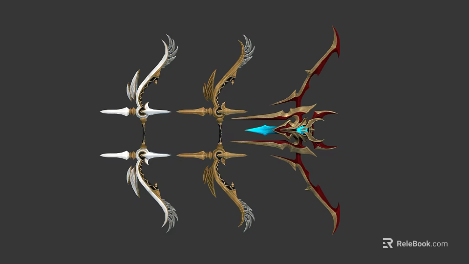 Other Decorative Winged Weapons With Gold Red Accents And Blue Gemstone 3d model 