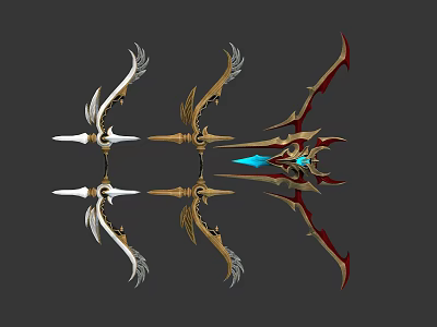 Other Decorative Winged Weapons With Gold Red Accents And Blue Gemstone 3d model
