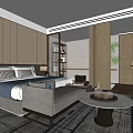 Modern Hotel Room Interior With Comfortable Bed Sofa Coffee Table And Decorative Plant