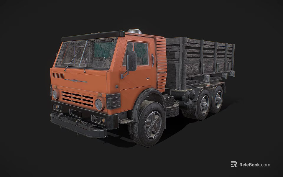 Vintage Orange Truck With Open Cargo Bed Black Roof And Dual Rear Wheels 3d model 