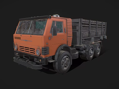 Vintage Orange Truck With Open Cargo Bed Black Roof And Dual Rear Wheels 3d model
