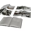 Open Books and Magazines with Text Pages and Visual Content on White Background 3d model