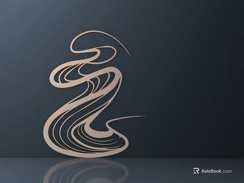 Light Colored Flowing Curved Shape Wall Decor On Dark Background With Reflective Effect 3d model 
