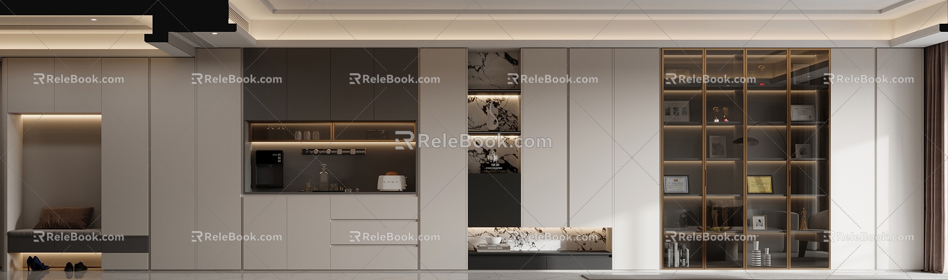 Modern Wine Cabinet Bookcase Shoe Cabinet Integrated Cabinet 3d model