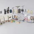 Laundry Room Essentials Including Washing Machines Clotheslines And Baskets With Iron And Clothes