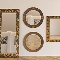 Decorative Mirrors With Rectangular And Round Shapes Ornate Frames On White Wall 3d model