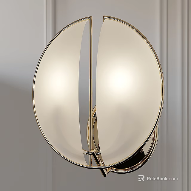 Modern Wall Lamp With Round Glass Shade And Brass Metal Frame Mounted On White Wall 3d model 