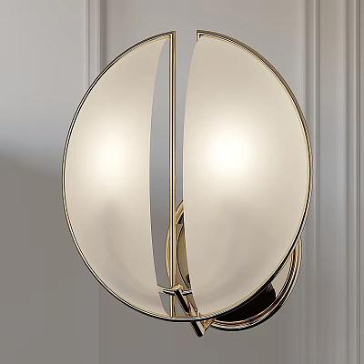 Modern Wall Lamp With Round Glass Shade And Brass Metal Frame Mounted On White Wall 3d model