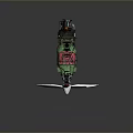 Aircraft Engine 3D Model With Green Body And White Propeller Components