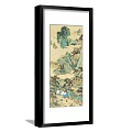 Traditional Chinese Landscape Painting With Green Mountains Rocks Trees And Small Figure