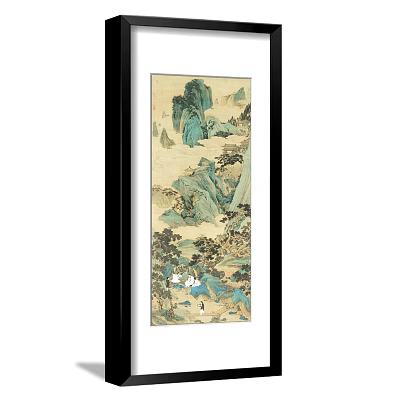 Traditional Chinese Landscape Painting With Green Mountains Rocks Trees And Small Figure 3d model