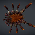 Fantasy Character Spider Like Creature With Red Gold Armor Spiked Limbs And Weapons 3d model