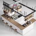 Modern Coffee Shop Bar Counter With Coffee Equipment And High Bar Stools