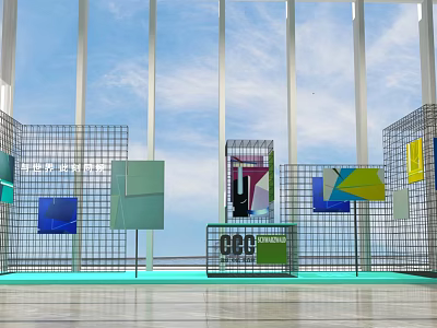 Scenic Photo Spot With Glass Curtain Wall Grid Structure Colorful Blocks And CGC Sign 3d model