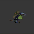 Fantasy Character And Blue Creature Design With Green Vines And Weapon