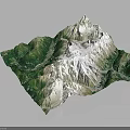 Realistic Mountainous Terrain Model Featuring Snow Covered Peaks And Lush Green Vegetation