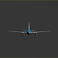 Blue Commercial Aircraft with White Logo on Fuselage Wings and Tail Design