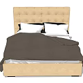 Double Bed With Beige Tufted Headboard And Brown Comforter White Black Pillows 3d model