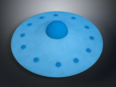 Blue Circular Object With Central Sphere And Surrounding Small Holes 3d model