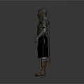 Fantasy Game Movie Character In Detailed Metallic Armor With Helmet And Purple Cloak