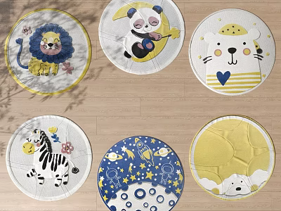Round Area Rugs With Cute Animal Patterns And Vibrant Colors For Kids Room Decor 3d model