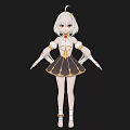 Anime Style Woman With White Hair Black And Gold Dress White Gloves And Socks