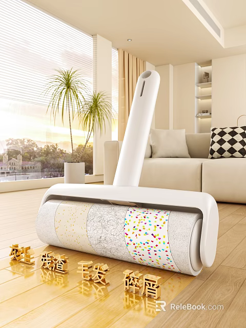 White Lint Roller With Multi Pattern Replacement Rolls For Home Living Room Use 3d model 
