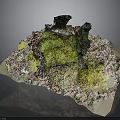 Natural Landscape Model With Green Moss Colorful Ground And Black Rocks