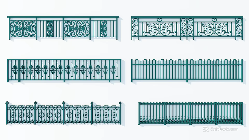 Decorative Metal Railing Components Featuring Various Ornate And Simple Designs 3d model