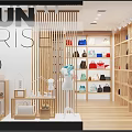 Sun Rise Fashion Store With Wooden Shelves Window Display Mannequin And Bags