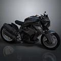 Modern Black Motorcycle With Sleek Body Exhaust Pipes And Reflective Wheels On Gray Background