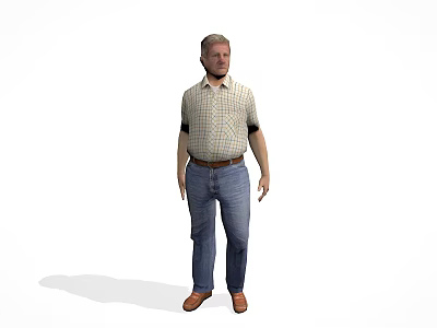 A Man Wearing Plaid Shirt Jeans And Brown Shoes Against White Background 3d model