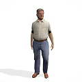 A Man Wearing Plaid Shirt Jeans And Brown Shoes Against White Background