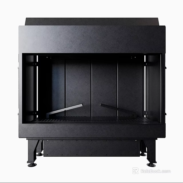 Modern Black Fireplace With Sleek Structure 3d model