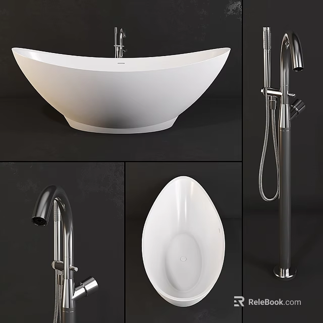 Modern White Bathtub Design With Sleek Faucet And Shower Fixture 3d model 