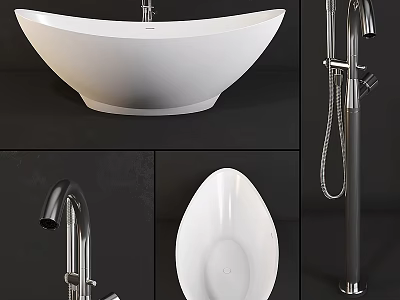 Modern White Bathtub Design With Sleek Faucet And Shower Fixture 3d model