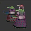 Three Metallic Robot Models With Dome Heads Circular Holes Mechanical Arms And Black Bases