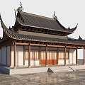 Chinese-style ancient temple building hall Tibetan temple chanting temple Amitabha temple 3d model