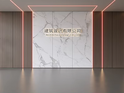 Modern Marble Background Wall with Wooden Side Panels and LED Strip Lighting Design 3d model