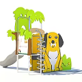 Colorful Animal Themed Playground Equipment With Yellow Dog Green Lion And Slide For Kids